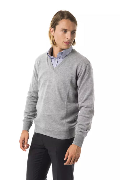 Fog Grey Uominitaliani Men's V-neck Wool Sweater