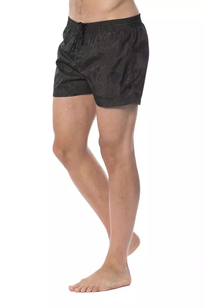 Swim Shorts by Roberto Cavalli Sport for men in modal & polyester military-green features a beach chic silhouette, showcasing the signature style of the Men's Modal & Polyester Swim Shorts.