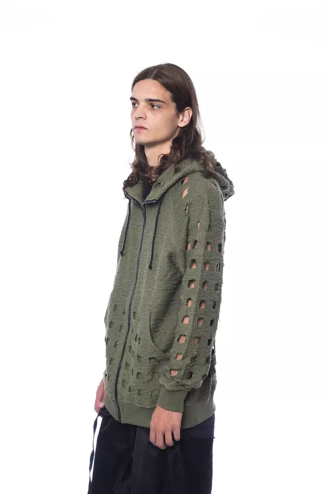 Nicolo Tonetto Men's Army Green Perforated Hooded Sweater