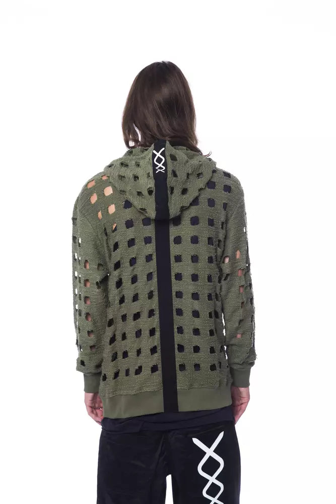 Nicolo Tonetto Men's Army Green Perforated Hooded Sweater