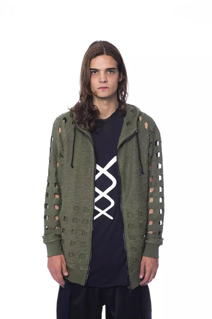 Nicolo Tonetto Men's Army Green Perforated Hooded Sweater