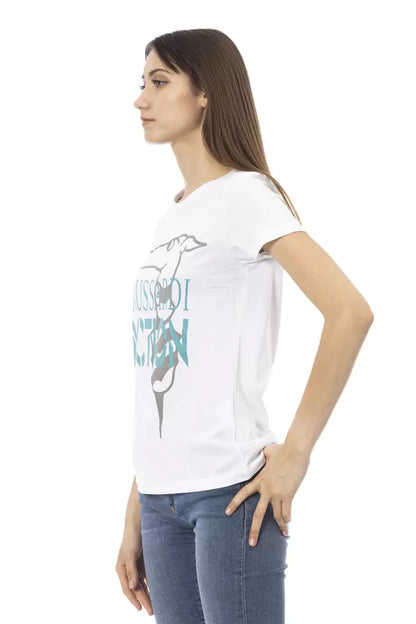 T-Shirt by Trussardi Action for women in viscose cotton white & print features a plush silhouette, showcasing a sophisticated round neckline and for a truly plush finish.