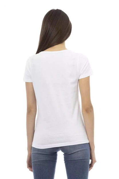 T-Shirt by Trussardi Action for women in viscose cotton white & print features an edgy silhouette, meticulously detailed with a sophisticated and for a truly edgy finish.