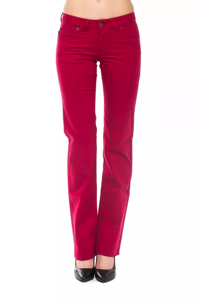 Red Cotton Regular Fit Jeans
