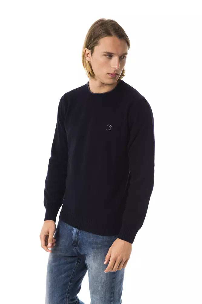 Navy Blue Uominitaliani Men's Crewneck Wool Sweater