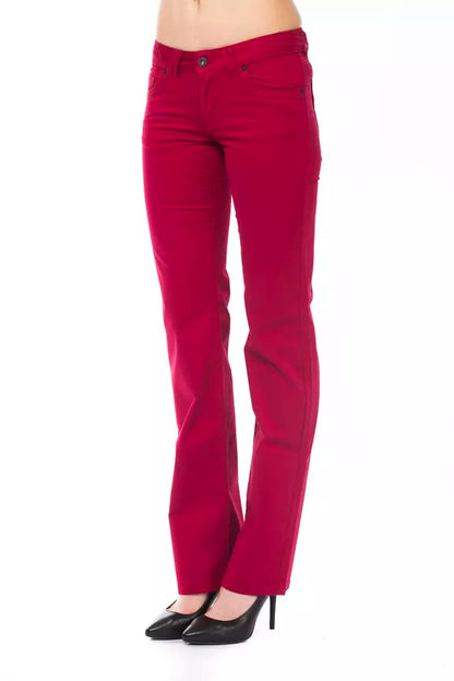 Red Cotton Regular Fit Jeans