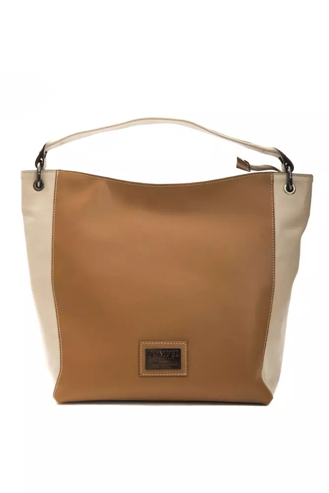 Shoulder Bag by Pompei Donatella for women in leather brown, gold, signature-print & signature features a statuesque silhouette, showcasing a secure zipper and statuesque with versatile shoulder-strap & adjustable-strap for a statuesque finish.