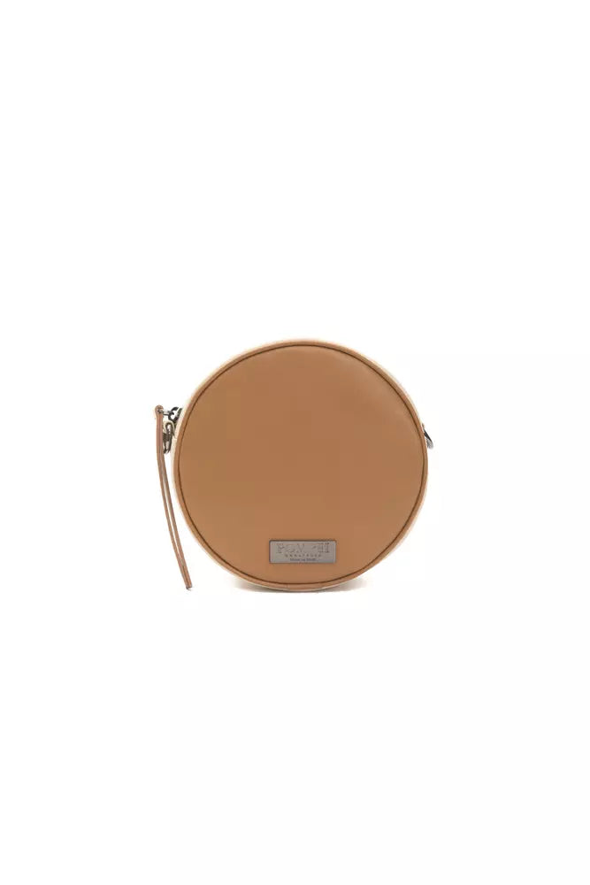 Small Crossbody Oval Handbag by Pompei Donatella for women in leather beige, brown & print showcases a versatile sophistication silhouette, featuring a secure , versatile sophistication , and versatile crossbody-strap for a versatile sophistication finish.