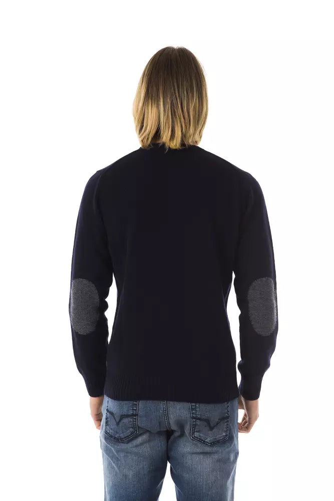 Navy Blue Uominitaliani Men's Crewneck Wool Sweater