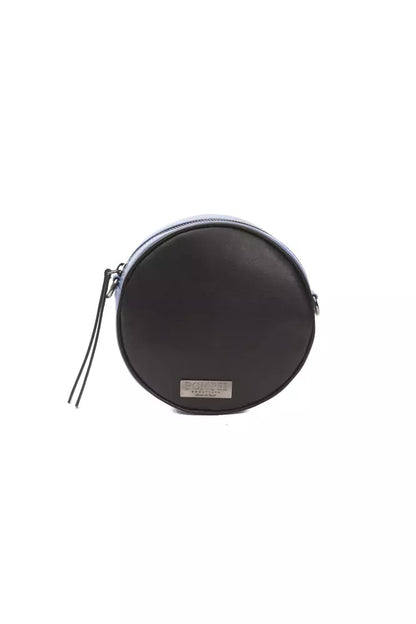 Small Crossbody Oval Handbag by Pompei Donatella for women in leather black, blue & print features a versatile chic silhouette, meticulously detailed with a secure , ample , and versatile crossbody-strap & adjustable-strap.