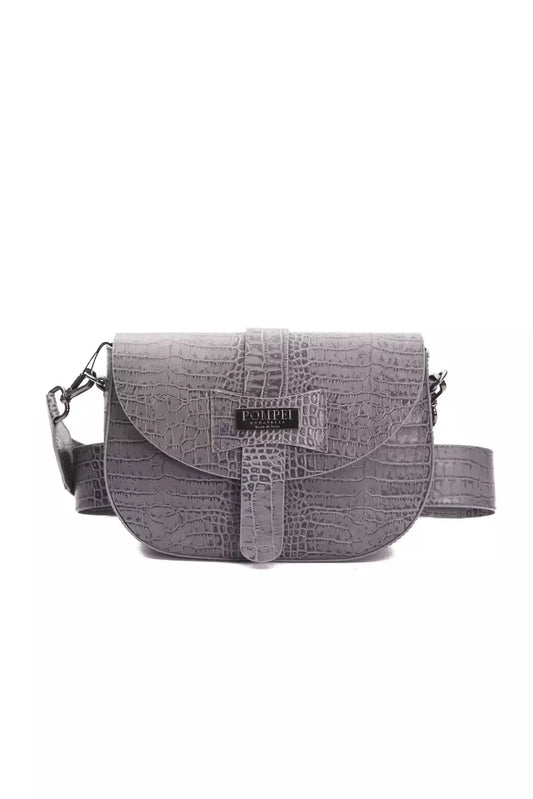 Compact Crossbody Handbag by Pompei Donatella for women in crocodile skin leather gray, signature & print features a transformative sophistication silhouette, showcasing a secure , ample , and versatile crossbody-strap & adjustable-strap for a transformative sophistication look.