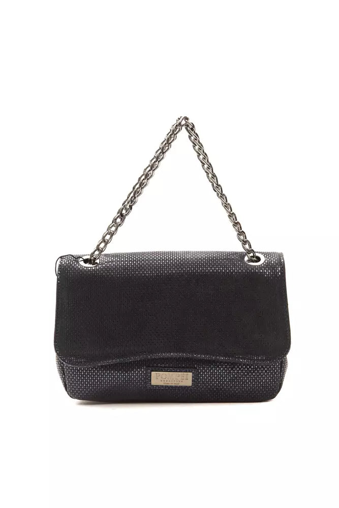 Crossbody Handbag by Pompei Donatella for women in leather navy & signature features a multifaceted silhouette, showcasing a secure and multifaceted with versatile crossbody-strap for multifaceted style.