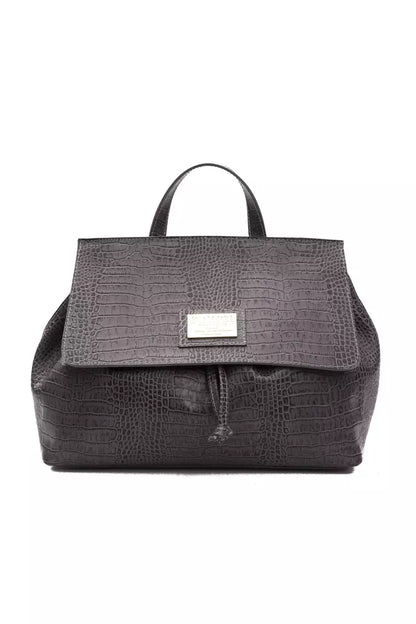 Travel Backpack Handbag by Pompei Donatella for women in crocodile skin leather gray, signature-print & print features a signature silhouette, showcasing a secure and signature with versatile backpack-strap & adjustable-strap for a sophisticated look.