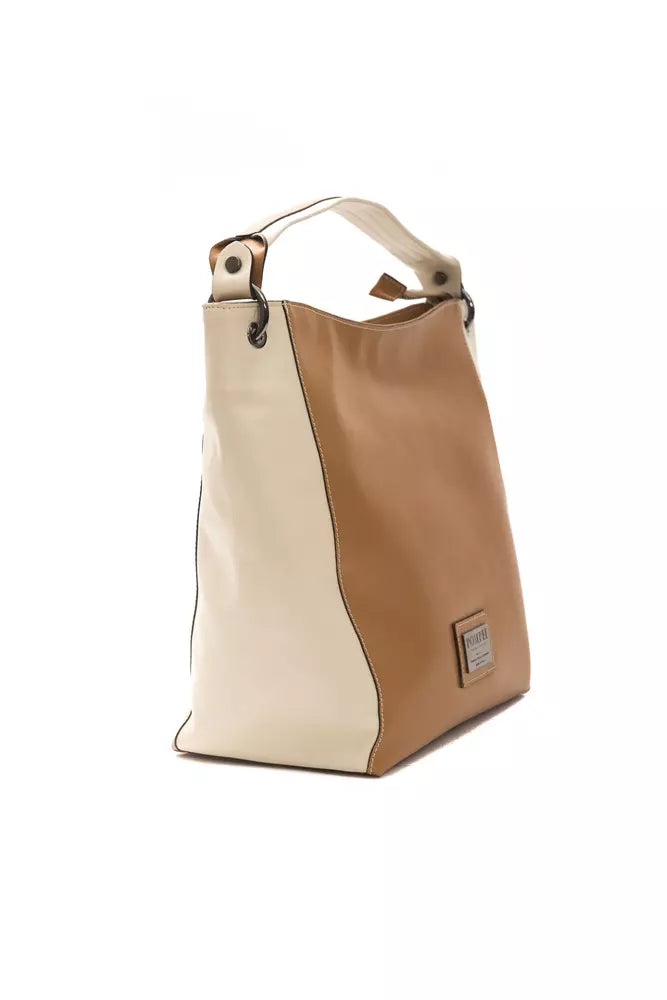 Shoulder Bag by Pompei Donatella for women in leather brown, gold, signature-print & signature features a stately silhouette, showcasing a secure zipper, ample , and stately shoulder-strap & adjustable-strap for a stately finish.
