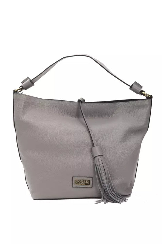 Shoulder Bag by Pompei Donatella for women in leather gray & light-grey showcases a statuesque silhouette, artfully detailed with a secure zipper, organized , and versatile shoulder-strap & adjustable-strap for a statuesque look.