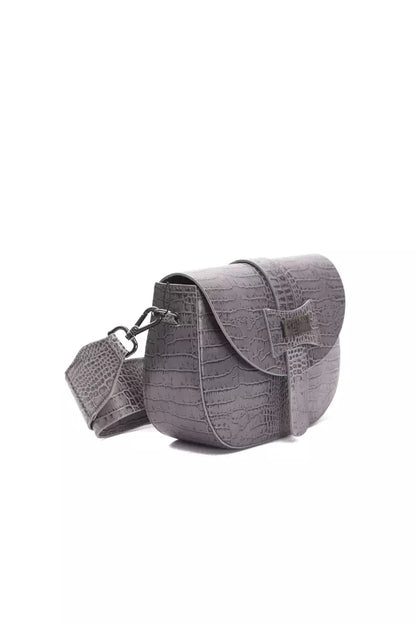 Compact Crossbody Handbag by Pompei Donatella for women in crocodile skin leather gray, signature & print features a versatile chic silhouette, meticulously detailed with a secure , ample , and versatile crossbody-strap & adjustable-strap.
