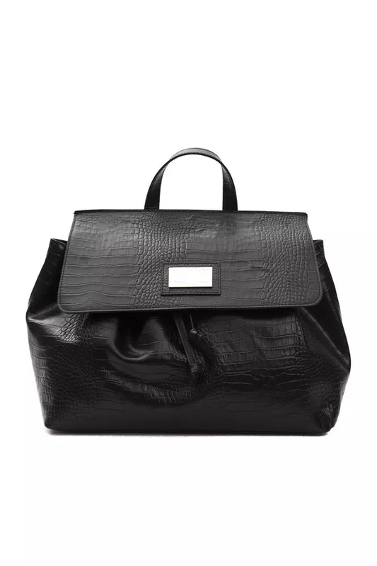 Backpack Handbag by Pompei Donatella for women in crocodile skin leather black & print presents a ornamental silhouette, showcasing a secure , ample , and versatile backpack-strap & adjustable-strap for a ornamental finish.