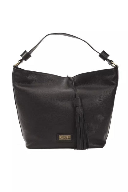 Shoulder Bag by Pompei Donatella for women in leather black & signature features a stately silhouette, showcasing a secure , ample , and stately shoulder-strap & adjustable-strap for a stately finish.