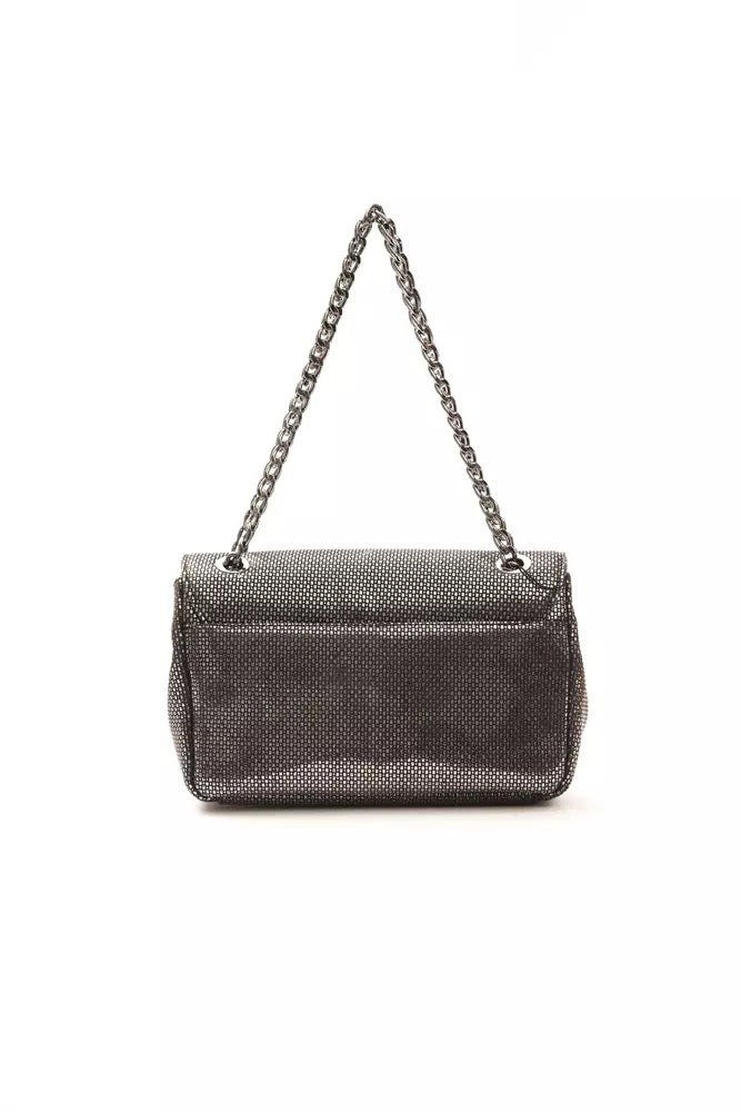Compact Crossbody Handbag by Pompei Donatella for women in leather gray & print features a versatile chic silhouette, meticulously detailed with a secure , ample , and versatile crossbody-strap & adjustable-strap.