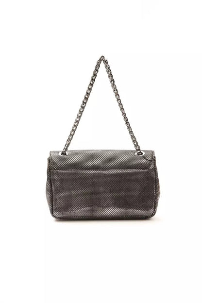 Compact Crossbody Handbag by Pompei Donatella for women in leather gray & print features a versatile chic silhouette, meticulously detailed with a secure , ample , and versatile crossbody-strap & adjustable-strap.