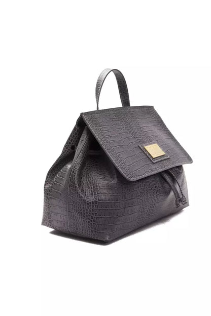 Travel Backpack Handbag by Pompei Donatella for women in crocodile skin leather gray, signature-print & print features an refined silhouette, showcasing a secure , ample , and versatile backpack-strap & adjustable-strap for a sophisticated refined aesthetic.