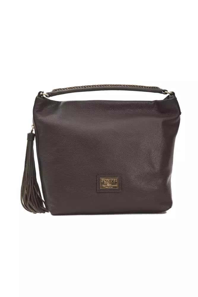 Shoulder Bag by Pompei Donatella for women in leather brown showcases a statuesque silhouette, artfully detailed with a secure , organized , and versatile shoulder-strap & adjustable-strap for a statuesque look.