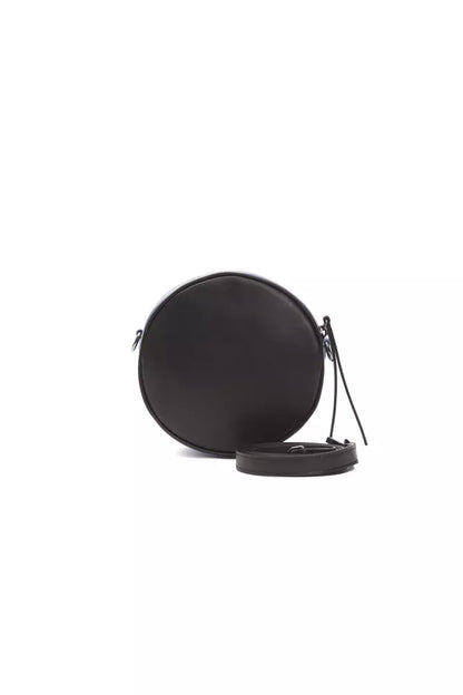 Small Crossbody Oval Handbag by Pompei Donatella for women in leather black, blue & print features a multifaceted silhouette, showcasing a secure and multifaceted with versatile crossbody-strap & adjustable-strap for multifaceted style.