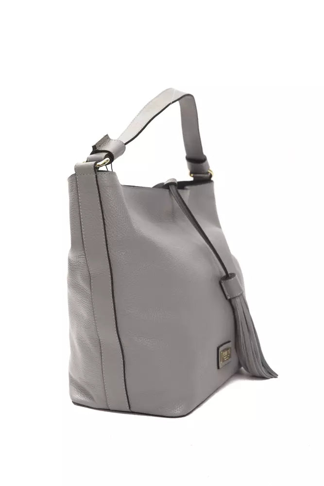 Shoulder Bag by Pompei Donatella for women in leather gray & light-grey features a statuesque silhouette, showcasing a secure zipper and statuesque with versatile shoulder-strap & adjustable-strap for a statuesque finish.