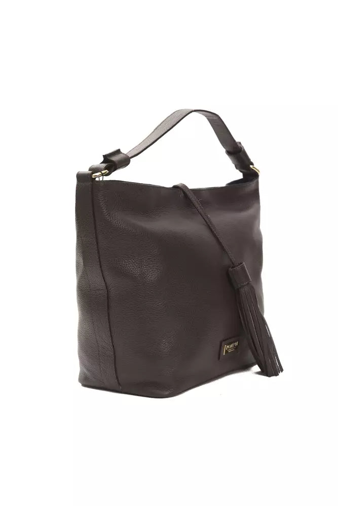 Shoulder Bag by Pompei Donatella for women in leather brown showcases a statuesque silhouette, artfully detailed with a secure , organized , and versatile shoulder-strap, adjustable-strap & detachable-strap for a statuesque look.