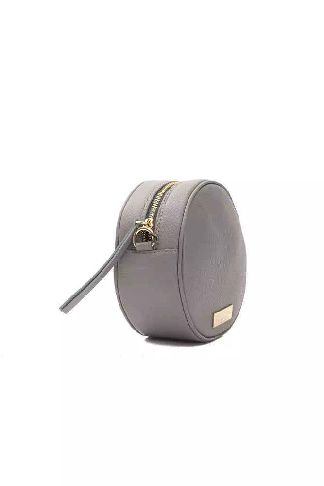 Small Crossbody Oval Handbag by Pompei Donatella for women in leather gray features a transformative elegance silhouette, showcasing a secure , organized , and versatile crossbody-strap for a transformative elegance look.