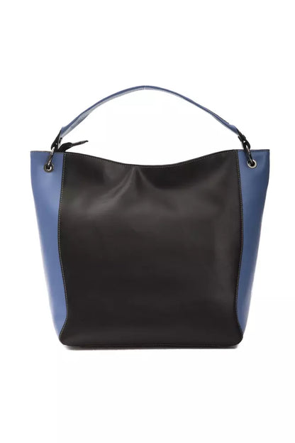 Shoulder Bag by Pompei Donatella for women in leather black, blue & silver features a stately silhouette, showcasing a secure , ample , and stately shoulder-strap & adjustable-strap for a stately finish.