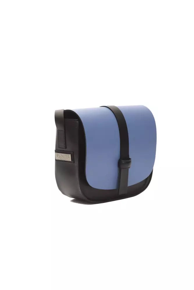 Crossbody Handbag by Pompei Donatella for women in leather black, blue & print features an versatile silhouette, showcasing a secure fold-over and versatile with versatile crossbody-strap for a versatile finish.