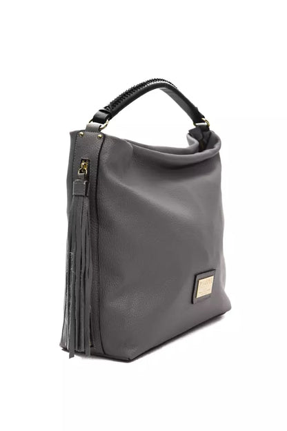 Shoulder Bag by Pompei Donatella for women in leather & metal gray & gold features an effortlessly chic silhouette with a secure zipper, ample , and versatile shoulder-strap, handle & adjustable-strap for effortlessly chic everyday luxury.