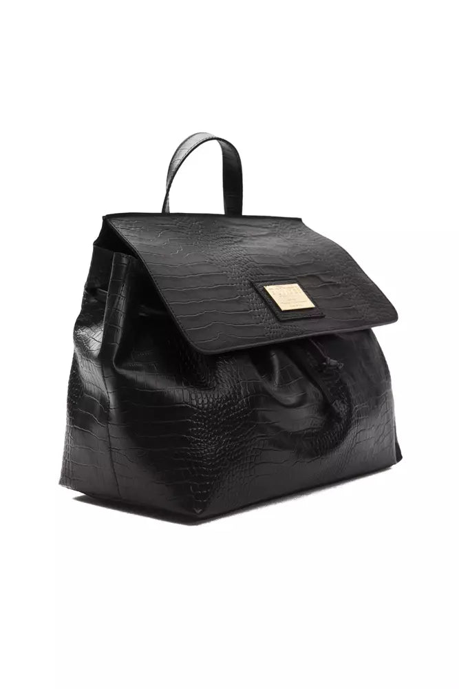Backpack Handbag by Pompei Donatella for women in crocodile skin leather black & print features a refined silhouette, showcasing a secure , organized , and versatile backpack-strap & adjustable-strap for a refined finish.
