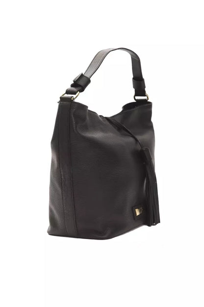 Shoulder Bag by Pompei Donatella for women in leather black & signature features an effortlessly chic silhouette with a secure , ample , and versatile shoulder-strap & adjustable-strap for effortlessly chic everyday luxury.
