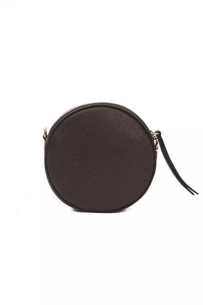Small Crossbody Oval Handbag by Pompei Donatella for women in leather brown features a multifaceted silhouette, showcasing a secure and multifaceted built-in-compartments with versatile crossbody-strap for multifaceted style.