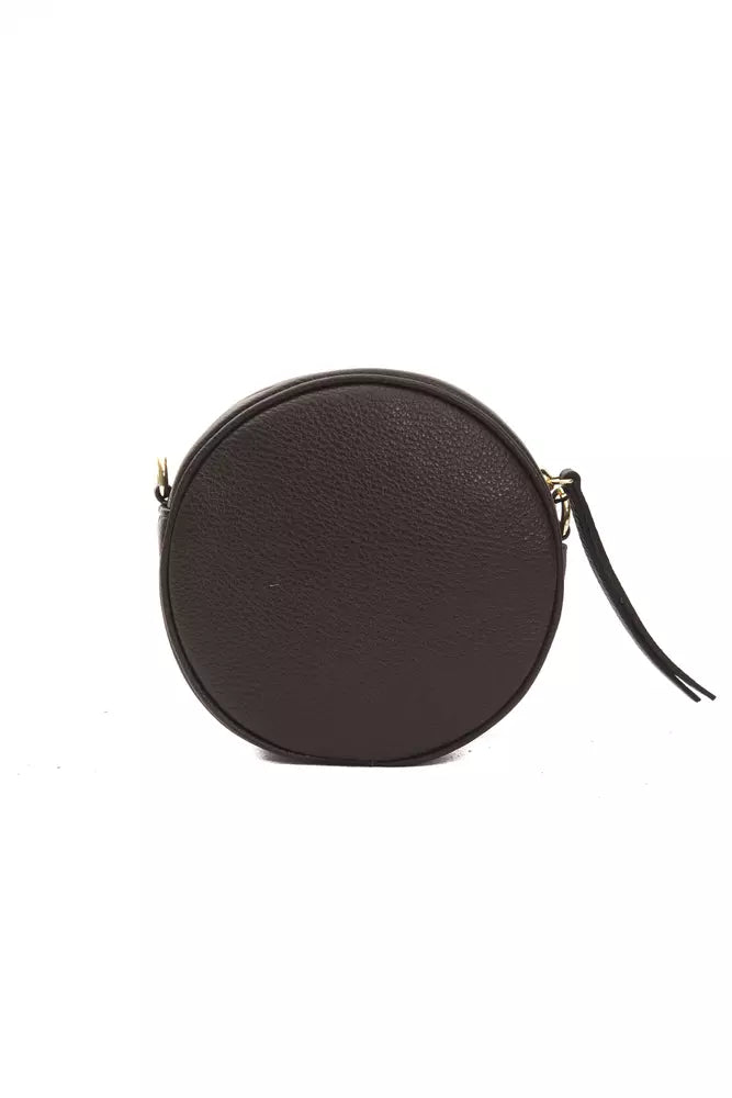 Small Crossbody Oval Handbag by Pompei Donatella for women in leather brown features a transformative sophistication silhouette, showcasing a secure , ample , and versatile crossbody-strap for a transformative sophistication look.