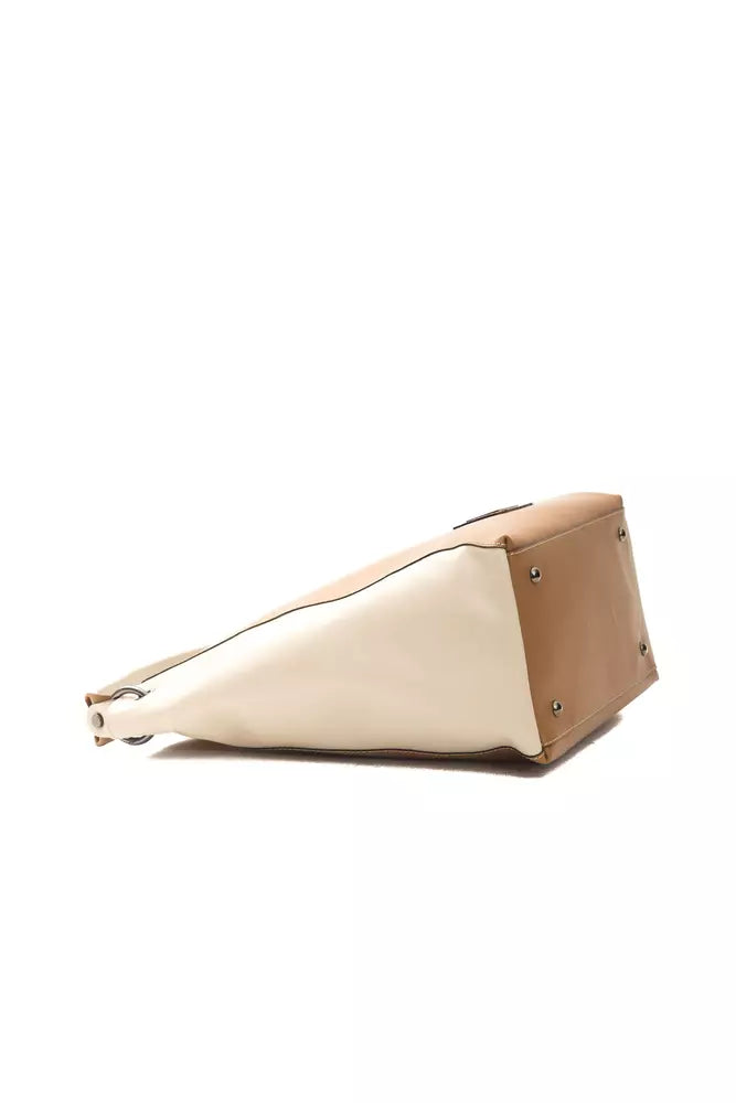 Shoulder Bag by Pompei Donatella for women in leather brown, gold, signature-print & signature presents a statuesque silhouette, showcasing a secure zipper and statuesque with versatile shoulder-strap & adjustable-strap for a sophisticated look.