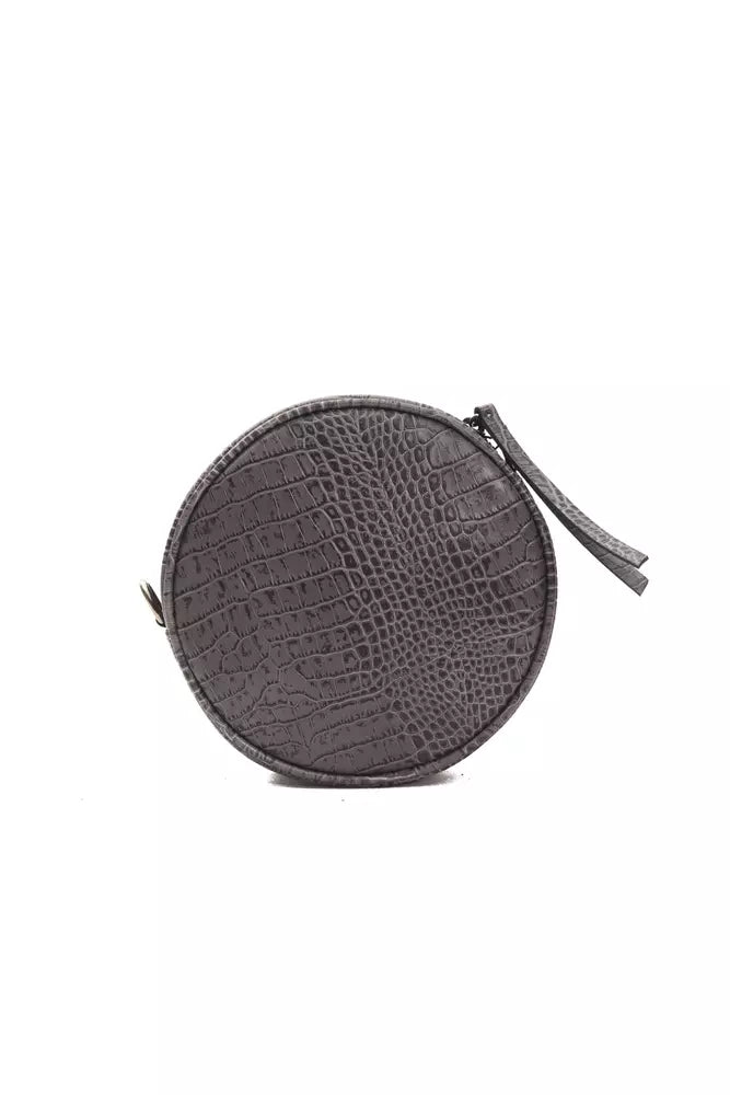 Small Crossbody Oval Handbag by Pompei Donatella for women in crocodile skin leather gray & print features an multi-faceted design with a secure zipper, ample , and versatile crossbody-strap & detachable-strap for a multi-faceted finish.