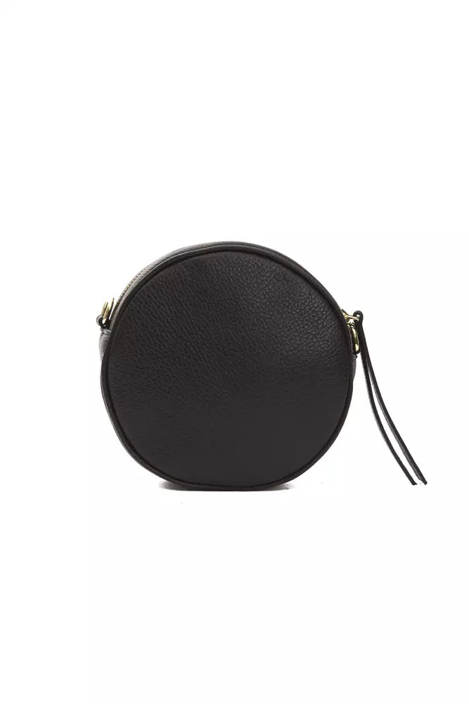 Small Crossbody Oval Handbag by Pompei Donatella for women in leather black features an multi-faceted design with a secure , ample , and versatile crossbody-strap & shoulder-strap for a multi-faceted finish.