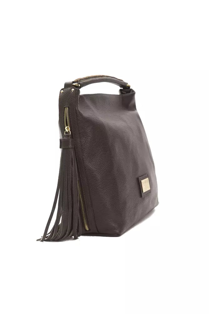 Shoulder Bag by Pompei Donatella for women in leather brown features a stately silhouette, showcasing a secure , ample , and stately shoulder-strap & adjustable-strap for a stately finish.