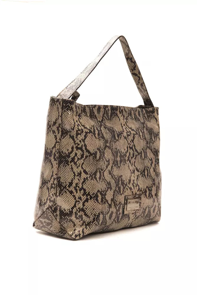 Small 2-in-1 Shoulder & Crossbody Bag by Pompei Donatella for women in python leather brown & print features a statuesque silhouette, showcasing a secure and statuesque with versatile crossbody-strap, shoulder-strap & adjustable-strap for a statuesque finish.