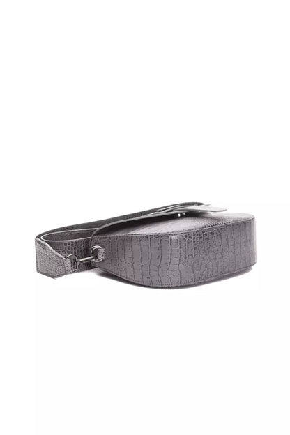 Compact Crossbody Handbag by Pompei Donatella for women in crocodile skin leather gray, signature & print features a transformative elegance silhouette, showcasing a secure , organized , and versatile crossbody-strap & adjustable-strap for a transformative elegance look.