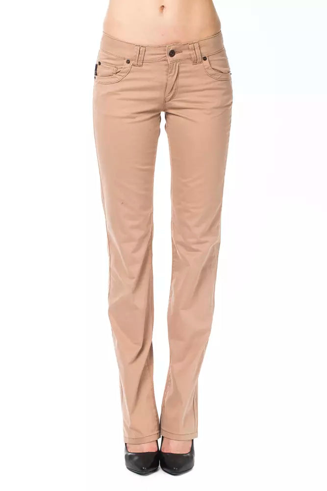 Beige Cotton Regular Fit Pants