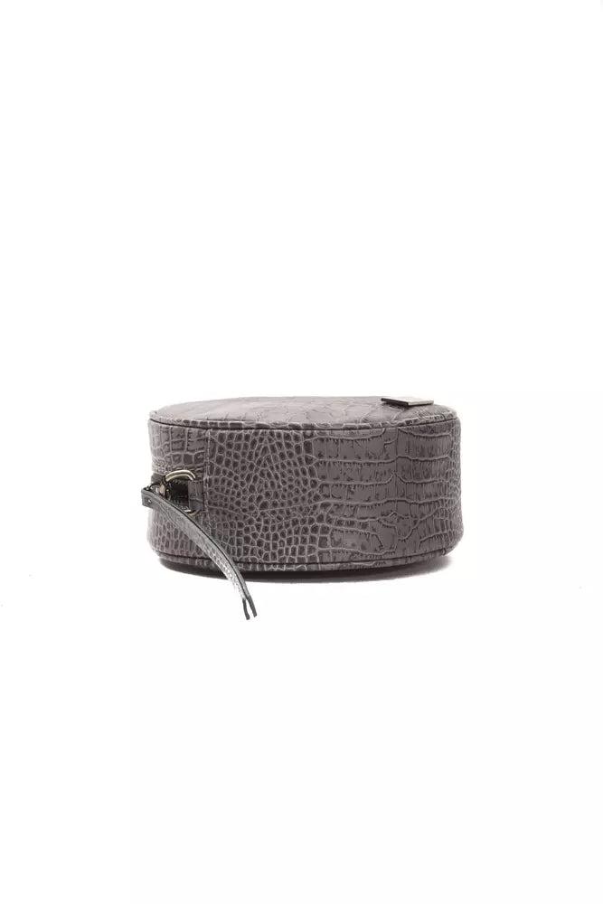 Small Crossbody Oval Handbag by Pompei Donatella for women in crocodile skin leather gray & print features an versatile silhouette, showcasing a secure zipper and versatile with versatile crossbody-strap & detachable-strap for a versatile finish.