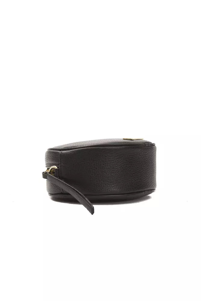 Small Crossbody Oval Handbag by Pompei Donatella for women in leather black features a versatile chic silhouette, meticulously detailed with a secure , ample , and versatile crossbody-strap & shoulder-strap.