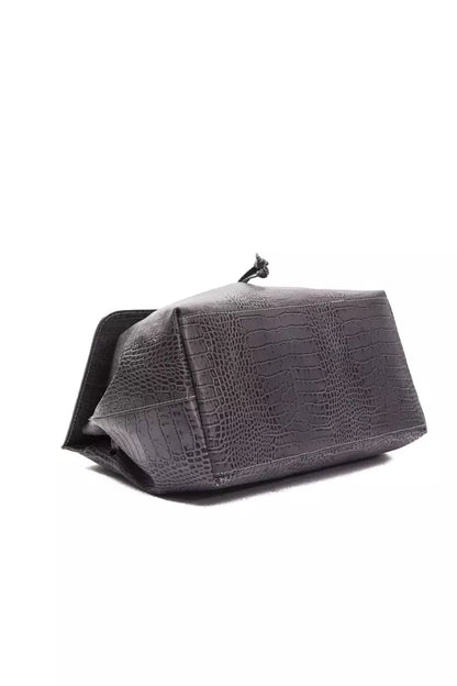 This Travel Backpack Handbag by Pompei Donatella for women in crocodile skin leather and gray, signature-print & print presents a sculptural silhouette featuring a secure , ample , and versatile backpack-strap & adjustable-strap for a sculptural finish.