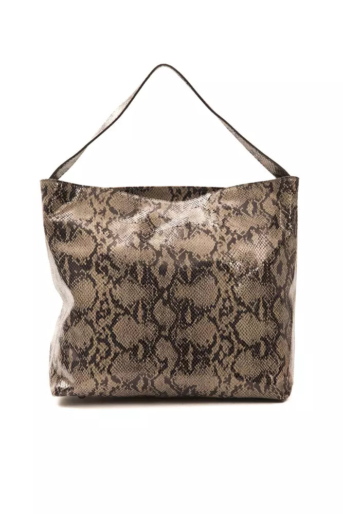 Small 2-in-1 Shoulder & Crossbody Bag by Pompei Donatella for women in python leather brown & print presents a statuesque silhouette, showcasing a secure and statuesque with versatile crossbody-strap, shoulder-strap & adjustable-strap for a sophisticated look.