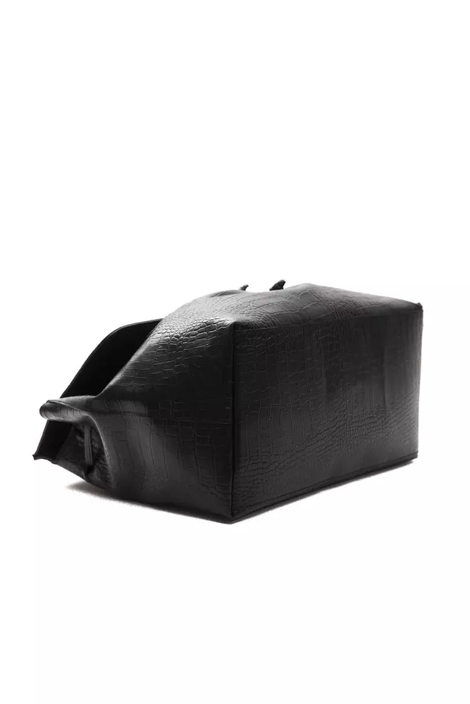 Backpack Handbag by Pompei Donatella for women in crocodile skin leather black & print features an refined silhouette, showcasing a secure , ample , and versatile backpack-strap & adjustable-strap for a sophisticated refined aesthetic.