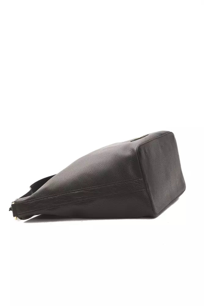 Shoulder Bag by Pompei Donatella for women in leather black & signature presents a statuesque silhouette, showcasing a secure and statuesque with versatile shoulder-strap & adjustable-strap for a sophisticated look.
